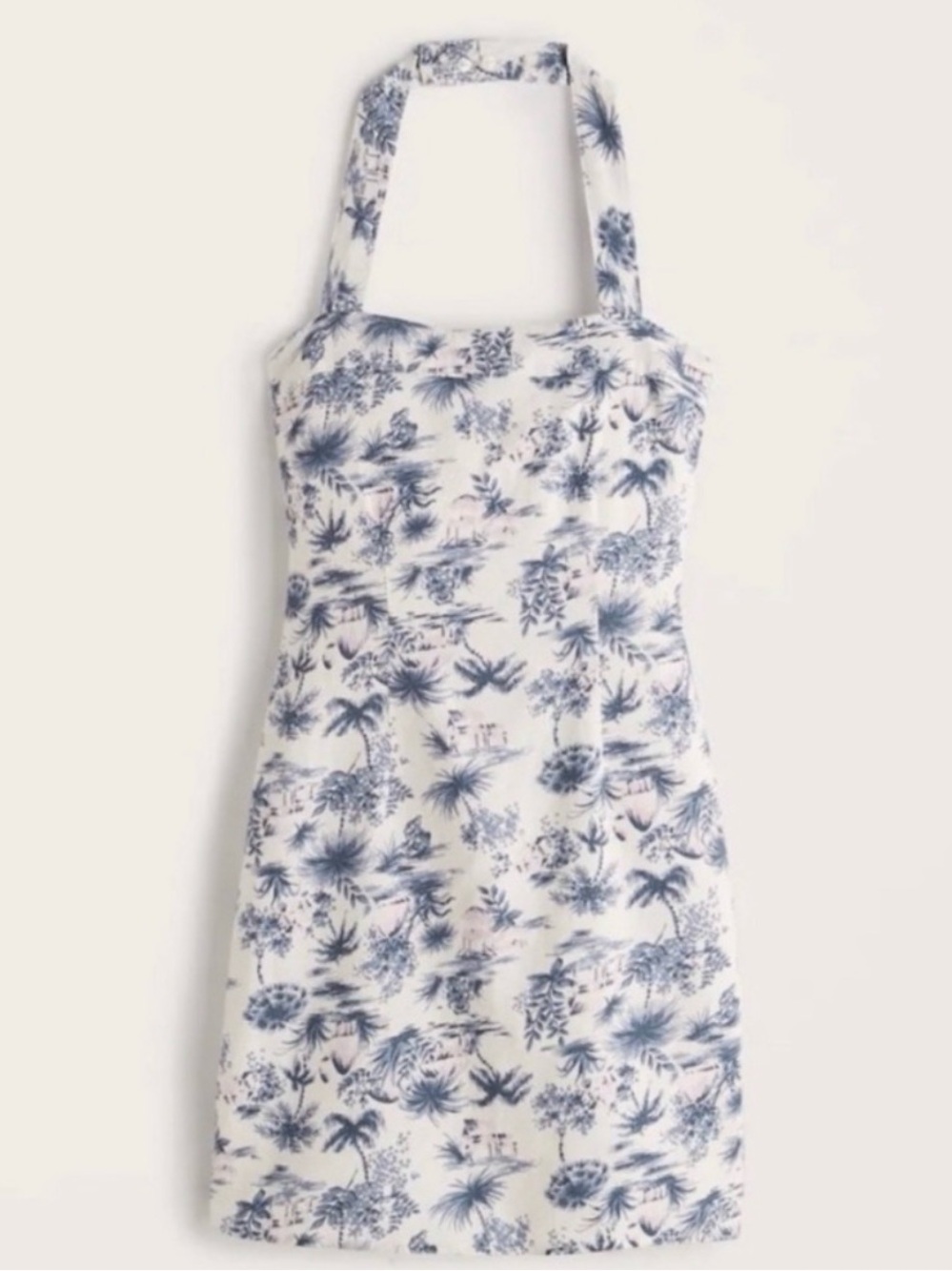 White and Navy Tropical Print Sundress - Picture 3 of 6
